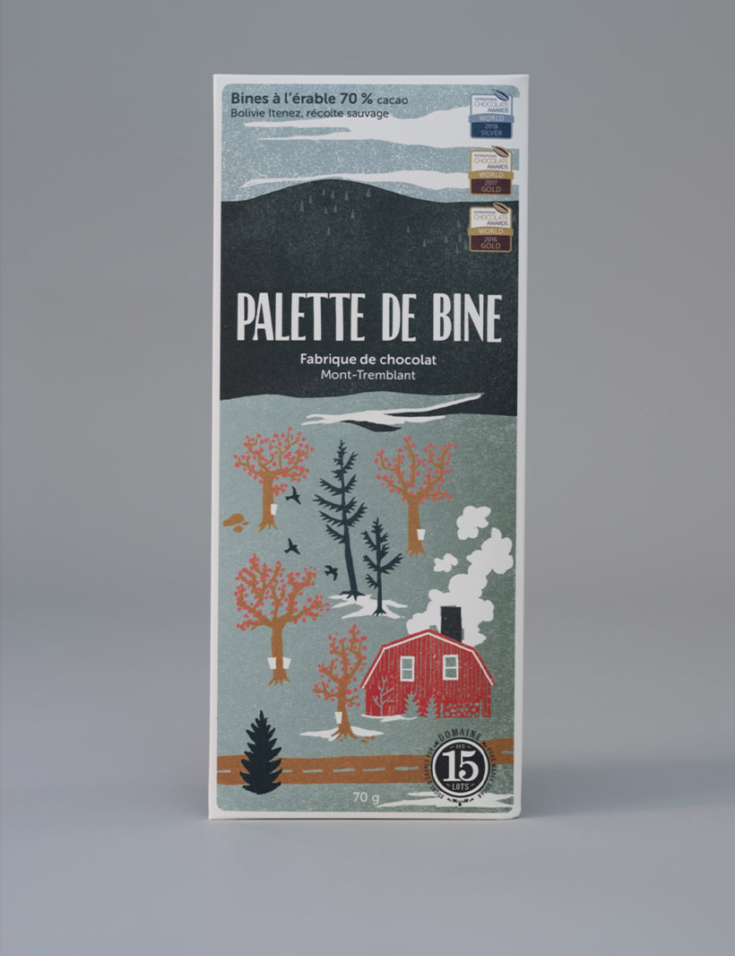 Chocolat Palette de Bine, Bines à l'érable 70% cacao Bolivie sauvage