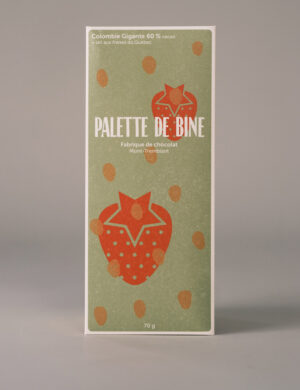 Emballage de la tablette de chocolat Colombie huila 60% à la fraise biologique du québec