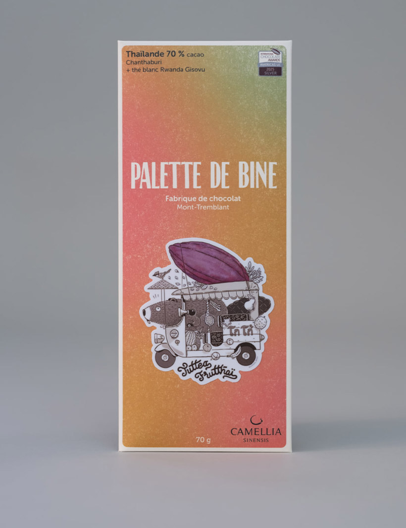 palette de chocolat Tailande Chanthaburi + thé blanc Rwanda 70%